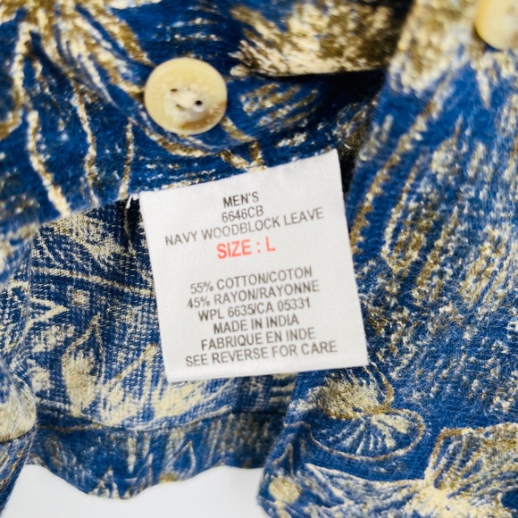 Woolrich Navy Woodblock Leaves Floral Short Sleeve Button Down, Men's Large, Dad - Picture 9 of 9